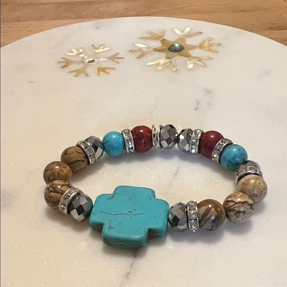 Turquoise and Red Beaded Bracelet